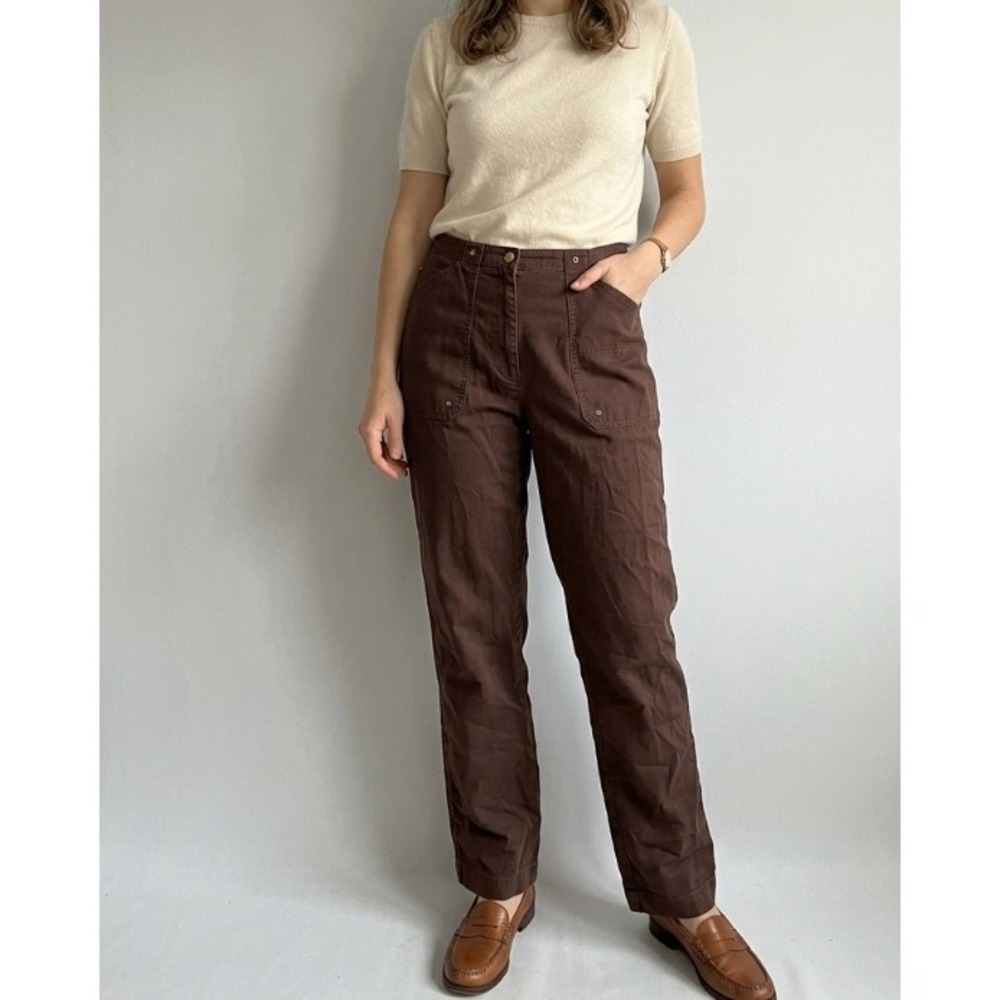 Y2K Vintage LRL Ralph Lauren Brown Cotton Utility Straight Leg Pants Womens‎ 12